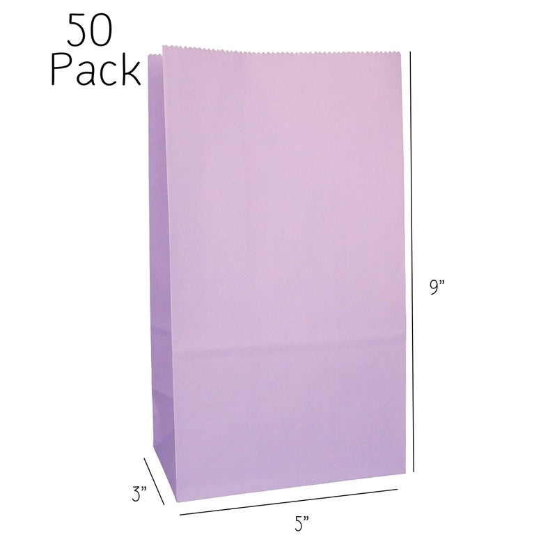 Partay Shenanigans Party Favor Bags - 50 Pack Kraft Paper Goodie Gift Lunch Treat Bags - Party Supplies for Theme Kids Birthday - 5"x3"x9" (Lavender Purple) - Image 2